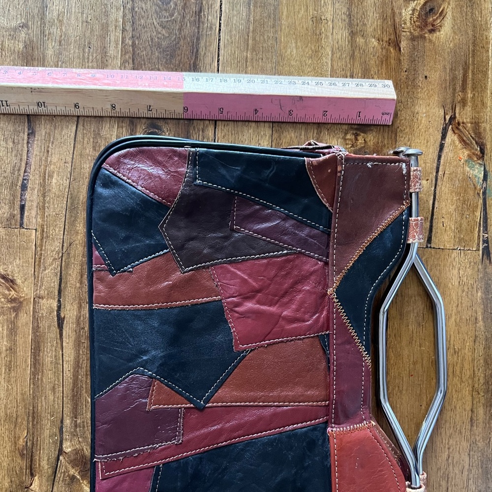 Vintage Leather Patchwork Purse, Silver Metal Han… - image 4